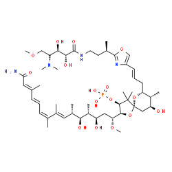 ChemSpider 2D Image | (2S,3S,5R,7R,8R,9S)-2-[(1R,3R,4R,5S,6S,7E,9Z,11E,13E)-15-Amino-3,5-dihydroxy-1-methoxy-4,6,8,9,13-pentamethyl-15-oxo-7,9,11,13-pentadecatetraen-1-yl]-7-[(2E)-3-{2-[(2R)-4-{[(2R,3R,4S)-4-(dimethylamino
)-2,3-dihydroxy-5-methoxypentanoyl]amino}-2-butanyl]-1,3-oxazol-4-yl}-2-propen-1-yl]-9-hydroxy-4,4,8-trimethyl-1,6-dioxaspiro[4.5]dec-3-yl dihydrogen phosphate | C50H83N4O16P