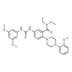 ChemSpider 2D Image | 5-{[(3,5-Dimethoxyphenyl)carbamoyl]amino}-N,N-diethyl-2-[4-(2-methoxyphenyl)-1-piperazinyl]benzamide | C31H39N5O5