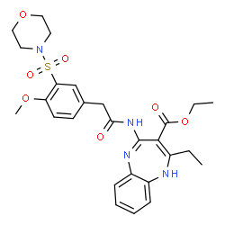 ChemSpider 2D Image | Ethyl 2-ethyl-4-({[4-methoxy-3-(4-morpholinylsulfonyl)phenyl]acetyl}amino)-1H-1,5-benzodiazepine-3-carboxylate | C27H32N4O7S