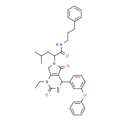 ChemSpider 2D Image | 2-[1-Ethyl-2,5-dioxo-4-(3-phenoxyphenyl)-1,2,3,4,5,7-hexahydro-6H-pyrrolo[3,4-d]pyrimidin-6-yl]-4-methyl-N-(3-phenylpropyl)pentanamide | C35H40N4O4