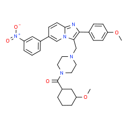 ChemSpider 2D Image | (3-Methoxycyclohexyl)(4-{[2-(4-methoxyphenyl)-6-(3-nitrophenyl)imidazo[1,2-a]pyridin-3-yl]methyl}-1-piperazinyl)methanone | C33H37N5O5