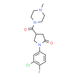 ChemSpider 2D Image | 1-(3-Chloro-4-fluorophenyl)-4-[(4-methyl-1-piperazinyl)carbonyl]-2-pyrrolidinone | C16H19ClFN3O2