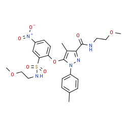 ChemSpider 2D Image | N-(2-Methoxyethyl)-5-{2-[(2-methoxyethyl)sulfamoyl]-4-nitrophenoxy}-4-methyl-1-(4-methylphenyl)-1H-pyrazole-3-carboxamide | C24H29N5O8S