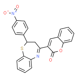 ChemSpider 2D Image | 3-[2-(4-Nitrophenyl)-2,3-dihydro-1,5-benzothiazepin-4-yl]-2H-chromen-2-one | C24H16N2O4S