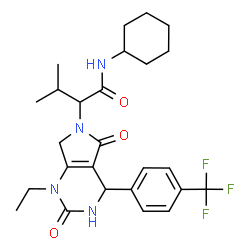 ChemSpider 2D Image | N-Cyclohexyl-2-{1-ethyl-2,5-dioxo-4-[4-(trifluoromethyl)phenyl]-1,2,3,4,5,7-hexahydro-6H-pyrrolo[3,4-d]pyrimidin-6-yl}-3-methylbutanamide | C26H33F3N4O3