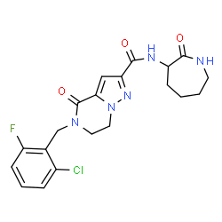 ChemSpider 2D Image | 5-(2-Chloro-6-fluorobenzyl)-4-oxo-N-(2-oxo-3-azepanyl)-4,5,6,7-tetrahydropyrazolo[1,5-a]pyrazine-2-carboxamide | C20H21ClFN5O3