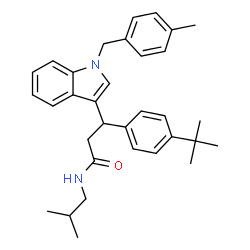 ChemSpider 2D Image | N-Isobutyl-3-[1-(4-methylbenzyl)-1H-indol-3-yl]-3-[4-(2-methyl-2-propanyl)phenyl]propanamide | C33H40N2O
