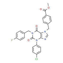 ChemSpider 2D Image | Methyl 4-{[3-(4-chlorophenyl)-1-(4-fluorobenzyl)-2,6-dioxo-1,2,3,6-tetrahydro-7H-purin-7-yl]methyl}benzoate | C27H20ClFN4O4
