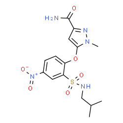 ChemSpider 2D Image | 5-[2-(Isobutylsulfamoyl)-4-nitrophenoxy]-1-methyl-1H-pyrazole-3-carboxamide | C15H19N5O6S