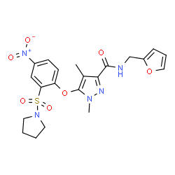 ChemSpider 2D Image | N-(2-Furylmethyl)-1,4-dimethyl-5-[4-nitro-2-(1-pyrrolidinylsulfonyl)phenoxy]-1H-pyrazole-3-carboxamide | C21H23N5O7S