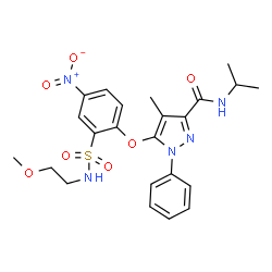 ChemSpider 2D Image | N-Isopropyl-5-{2-[(2-methoxyethyl)sulfamoyl]-4-nitrophenoxy}-4-methyl-1-phenyl-1H-pyrazole-3-carboxamide | C23H27N5O7S