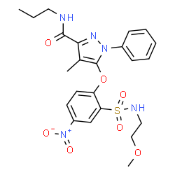 ChemSpider 2D Image | 5-{2-[(2-Methoxyethyl)sulfamoyl]-4-nitrophenoxy}-4-methyl-1-phenyl-N-propyl-1H-pyrazole-3-carboxamide | C23H27N5O7S