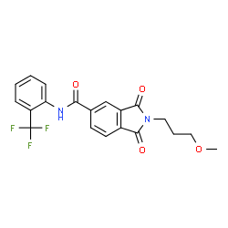ChemSpider 2D Image | 2-(3-Methoxypropyl)-1,3-dioxo-N-[2-(trifluoromethyl)phenyl]-5-isoindolinecarboxamide | C20H17F3N2O4
