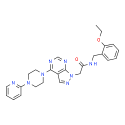 ChemSpider 2D Image | N-(2-Ethoxybenzyl)-2-{4-[4-(2-pyridinyl)-1-piperazinyl]-1H-pyrazolo[3,4-d]pyrimidin-1-yl}acetamide | C25H28N8O2