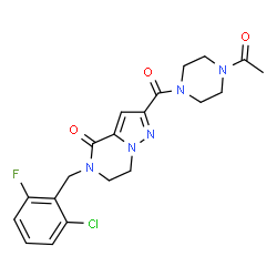 ChemSpider 2D Image | 2-[(4-Acetyl-1-piperazinyl)carbonyl]-5-(2-chloro-6-fluorobenzyl)-6,7-dihydropyrazolo[1,5-a]pyrazin-4(5H)-one | C20H21ClFN5O3