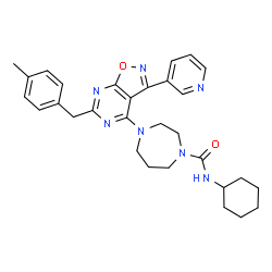 ChemSpider 2D Image | N-Cyclohexyl-4-[6-(4-methylbenzyl)-3-(3-pyridinyl)[1,2]oxazolo[5,4-d]pyrimidin-4-yl]-1,4-diazepane-1-carboxamide | C30H35N7O2