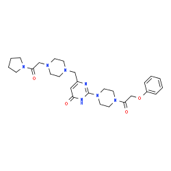 ChemSpider 2D Image | 6-({4-[2-Oxo-2-(1-pyrrolidinyl)ethyl]-1-piperazinyl}methyl)-2-[4-(phenoxyacetyl)-1-piperazinyl]-4(1H)-pyrimidinone | C27H37N7O4