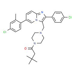 ChemSpider 2D Image | 1-(4-{[6-(4-Chloro-2-methylphenyl)-2-(4-chlorophenyl)imidazo[1,2-a]pyridin-3-yl]methyl}-1-piperazinyl)-3,3-dimethyl-1-butanone | C31H34Cl2N4O