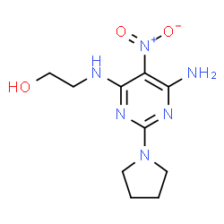 ChemSpider 2D Image | 2-{[6-Amino-5-nitro-2-(1-pyrrolidinyl)-4-pyrimidinyl]amino}ethanol | C10H16N6O3