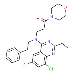 ChemSpider 2D Image | 3-[(6,8-Dichloro-2-ethyl-4-quinazolinyl)(2-phenylethyl)amino]-1-(4-morpholinyl)-1-propanone | C25H28Cl2N4O2
