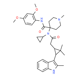ChemSpider 2D Image | 4-(Cyclopropyl{[2,2-dimethyl-3-(2-methyl-1H-indol-3-yl)cyclopropyl]acetyl}amino)-N-(2,4-dimethoxyphenyl)-1-methyl-4-piperidinecarboxamide | C34H44N4O4
