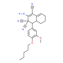ChemSpider 2D Image | 2-Amino-4-[3-methoxy-4-(pentyloxy)phenyl]-4a,5,6,7-tetrahydro-1,3,3(4H)-naphthalenetricarbonitrile | C25H28N4O2