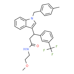 ChemSpider 2D Image | N-(2-Methoxyethyl)-3-[1-(4-methylbenzyl)-1H-indol-3-yl]-3-[3-(trifluoromethyl)phenyl]propanamide | C29H29F3N2O2