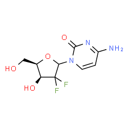 ChemSpider 2D Image | 4-Amino-1-(2-deoxy-2,2-difluoro-D-threo-pentofuranosyl)-2(1H)-pyrimidinone | C9H11F2N3O4