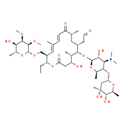 ChemSpider 2D Image | [(2R,3R,4E,6E,9R,11R,12S,13S,14R)-12-{[3,6-Dideoxy-4-O-(2,6-dideoxy-3-C-methyl-alpha-L-erythro-hexopyranosyl)-3-(dimethylamino)-beta-D-glucopyranosyl]oxy}-2-ethyl-14-hydroxy-5,9,13-trimethyl-8,16-diox
o-11-(2-oxoethyl)oxacyclohexadeca-4,6-dien-3-yl]methyl 6-deoxy-2,3-di-O-methyl-beta-D-allopyranoside | C46H77NO17