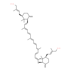 ChemSpider 2D Image | (2E,2'E)-4,4'-[(2R,2'R,6R,6'R)-18,18'-Didehydro-6,6'-dihydro-beta,beta-carotene-2,2'-diyl]bis(2-methyl-2-buten-1-ol) | C50H72O2