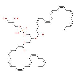 ChemSpider 2D Image | 3-{[(2,3-Dihydroxypropoxy)(hydroxy)phosphoryl]oxy}-2-[(4Z,7Z,10Z,13Z,16Z,19Z)-4,7,10,13,16,19-docosahexaenoyloxy]propyl (4Z,7Z,10Z,13Z,16Z,19Z)-4,7,10,13,16,19-docosahexaenoate | C50H75O10P