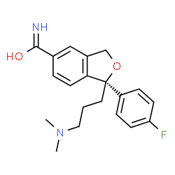 ChemSpider 2D Image | (1R)-1-[3-(Dimethylamino)propyl]-1-(4-fluorophenyl)-1,3-dihydro-2-benzofuran-5-carboxamide | C20H23FN2O2