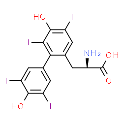 ChemSpider 2D Image | (2R)-2-Amino-3-(4',5-dihydroxy-3',4,5',6-tetraiodo-2-biphenylyl)propanoic acid | C15H11I4NO4