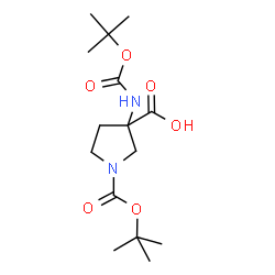 ChemSpider 2D Image | 1-{[(2-Methyl-2-propanyl)oxy]carbonyl}-3-({[(2-methyl-2-propanyl)oxy]carbonyl}amino)-3-pyrrolidinecarboxylic acid | C15H26N2O6