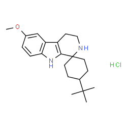 ChemSpider 2D Image | 6-Methoxy-4'-(2-methyl-2-propanyl)-2,3,4,9-tetrahydrospiro[beta-carboline-1,1'-cyclohexane] hydrochloride (1:1) | C21H31ClN2O