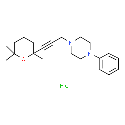 ChemSpider 2D Image | 1-Phenyl-4-[3-(2,6,6-trimethyltetrahydro-2H-pyran-2-yl)-2-propyn-1-yl]piperazine hydrochloride (1:1) | C21H31ClN2O