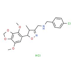 ChemSpider 2D Image | 1-(4-Chlorophenyl)-N-{[5-(4,7-dimethoxy-1,3-benzodioxol-5-yl)-4-methyl-4,5-dihydro-1,2-oxazol-3-yl]methyl}methanamine hydrochloride (1:1) | C21H24Cl2N2O5