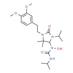 ChemSpider 2D Image | 1-{1-[2-(3,4-Dimethoxyphenyl)ethyl]-3-isopropyl-5,5-dimethyl-2-oxo-4-imidazolidinyl}-1-hydroxy-3-isopropylurea | C22H36N4O5