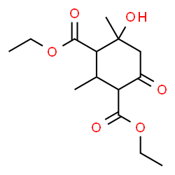 ChemSpider 2D Image | Diethyl 4-hydroxy-2,4-dimethyl-6-oxo-1,3-cyclohexanedicarboxylate | C14H22O6