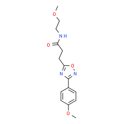 ChemSpider 2D Image | N-(2-Methoxyethyl)-3-[3-(4-methoxyphenyl)-1,2,4-oxadiazol-5-yl]propanamide | C15H19N3O4