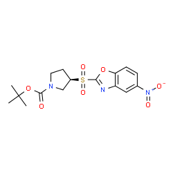 ChemSpider 2D Image | 2-Methyl-2-propanyl (3R)-3-[(5-nitro-1,3-benzoxazol-2-yl)sulfonyl]-1-pyrrolidinecarboxylate | C16H19N3O7S