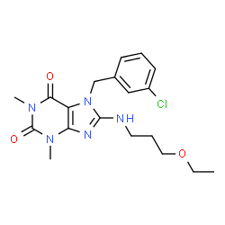 ChemSpider 2D Image | 7-(3-Chlorobenzyl)-8-[(3-ethoxypropyl)amino]-1,3-dimethyl-3,7-dihydro-1H-purine-2,6-dione | C19H24ClN5O3