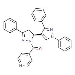 ChemSpider 2D Image | 4-Pyridinyl[(3S)-1',3',5-triphenyl-3,4-dihydro-1'H,2H-3,4'-bipyrazol-2-yl]methanone | C30H23N5O