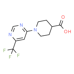 ChemSpider 2D Image | 1-[6-(Trifluoromethyl)-4-pyrimidinyl]-4-piperidinecarboxylic acid | C11H12F3N3O2