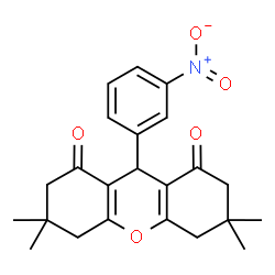 ChemSpider 2D Image | 3,3,6,6-Tetramethyl-9-(3-nitrophenyl)-3,4,5,6,7,9-hexahydro-1H-xanthene-1,8(2H)-dione | C23H25NO5
