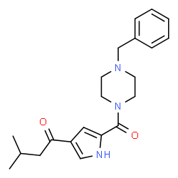 ChemSpider 2D Image | 1-{5-[(4-Benzyl-1-piperazinyl)carbonyl]-1H-pyrrol-3-yl}-3-methyl-1-butanone | C21H27N3O2
