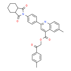 ChemSpider 2D Image | 2-(4-methylphenyl)-2-oxoethyl 2-[4-(1,3-dioxo-hexahydroisoindol-2-yl)phenyl]-6-methylquinoline-4-carboxylate | C34H30N2O5