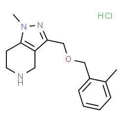 ChemSpider 2D Image | 1-methyl-3-{[(2-methylphenyl)methoxy]methyl}-1H,4H,5H,6H,7H-pyrazolo[4,3-c]pyridine hydrochloride | C16H22ClN3O