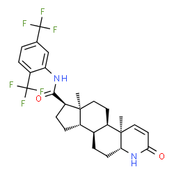 ChemSpider 2D Image | (4aR,4bR,6aS,7R,9aS,9bS,11aR)-N-[2,5-Bis(trifluoromethyl)phenyl]-4a,6a-dimethyl-2-oxo-2,4a,4b,5,6,6a,7,8,9,9a,9b,10,11,11a-tetradecahydro-1H-indeno[5,4-f]quinoline-7-carboxamide | C27H30F6N2O2