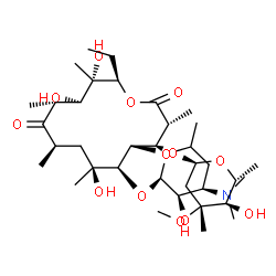 ChemSpider 2D Image | (3R,4S,5S,6R,7S,9R,11R,12R,13S,14R)-6-{[(2R,3R,4R)-4-(Dimethylamino)-3-hydroxy-6-methyltetrahydro-2H-pyran-2-yl]oxy}-14-ethyl-7,12,13-trihydroxy-4-{[(2S,4R,5R,6R)-5-hydroxy-4-methoxy-4,6-dimethyltetra
hydro-2H-pyran-2-yl]oxy}-3,5,7,9,11,13-hexamethyloxacyclotetradecane-2,10-dione | C37H67NO13
